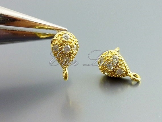 Orecchino cubico a goccia. Matrimonio, gioielli da sposa, posta in argento 925. Placcato oro lucido / 2 pezzi - AC282-PG-CR - Italia