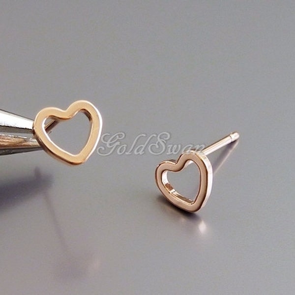 4 pcs / 2 pcs shiny rose gold tiny 6mm heart earrings, tiny rose gold heart stud earrings, small heart studs 1072-BRG-6