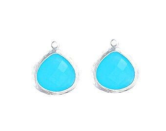 2 pieces of Ocean Blue glass in textured bezel setting glass charms for jewelry making 5058R-OB