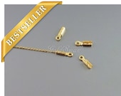 50 pieces shiny gold plated brass crimp beads, crimp connectors, crimp ends for connecting necklace, tabs B136-BG