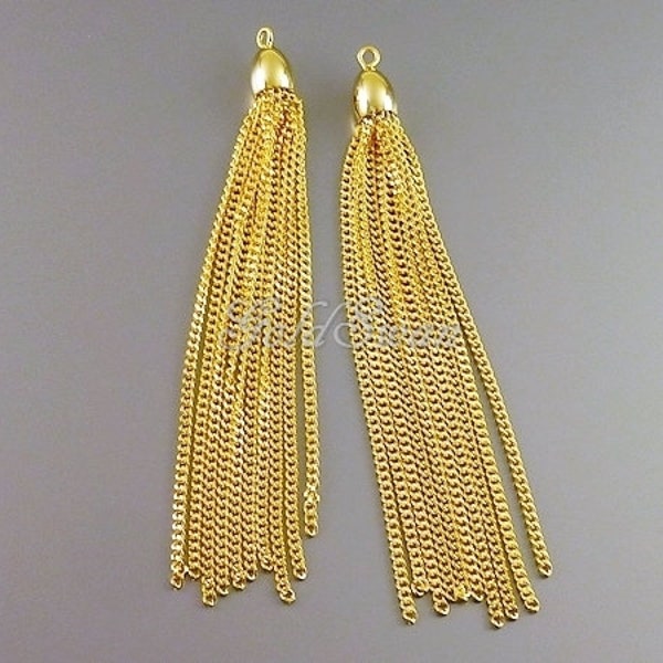 2 pcs 70mm long shiny gold plated brass chain 10-strand tassels, Bohemian tassels, long chain tassel 2078-BG-70