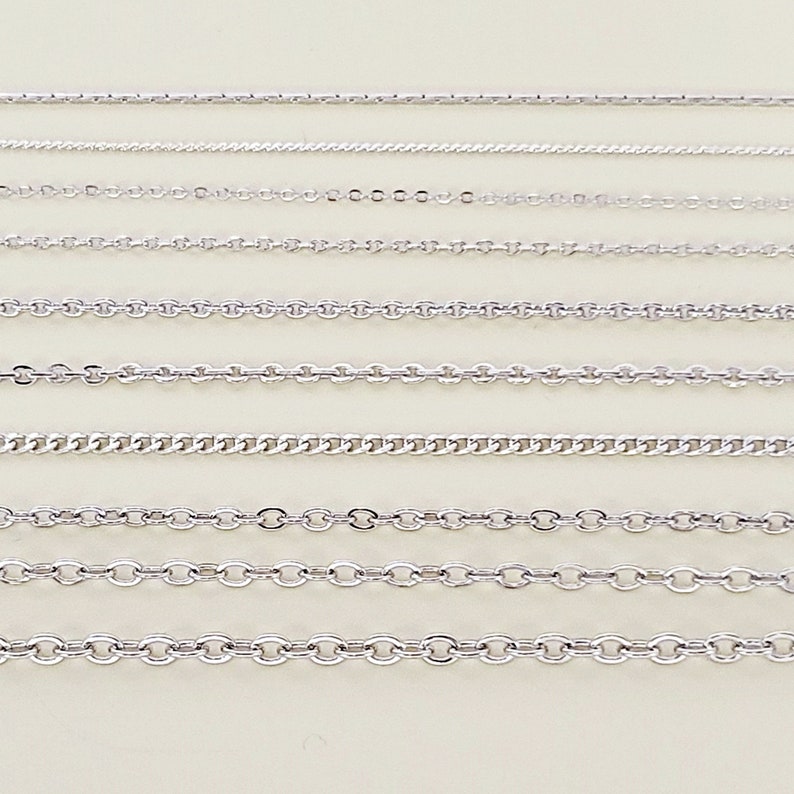 Chain Sampler 0.5m 20 in each 10 Different styles of high-quality, genuine Rhodium chains jewellery making Chain Sampler Lot-1R image 1