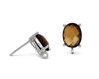 10mmx8mm Oval Oval Smoky Quartz Glass Stud Earrings Classic BULK Gold Rhodium