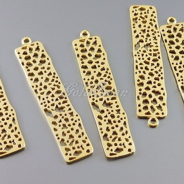 2 small version 36mm mini mesh jewelry bar pendants, bar charms, matte gold bar filigrees 2028-MG-S