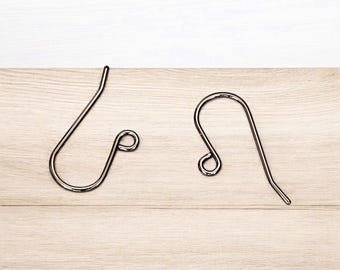 Gunmetal Black French Ear Wires: 21 Gauge Brass Earring Hooks, 20mm (30pcs Bulk Lot)