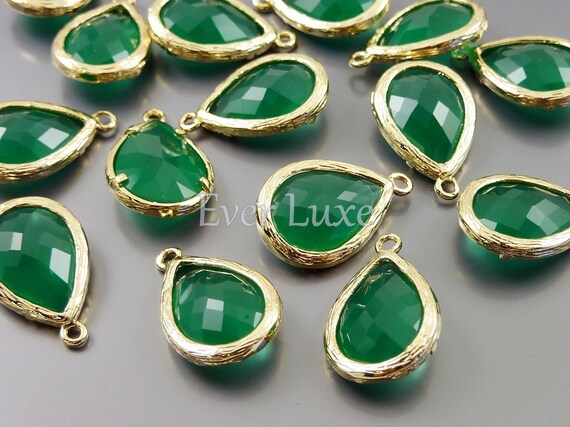 2 Green Agate Unique Faceted Glass Pendants Long Green Glass