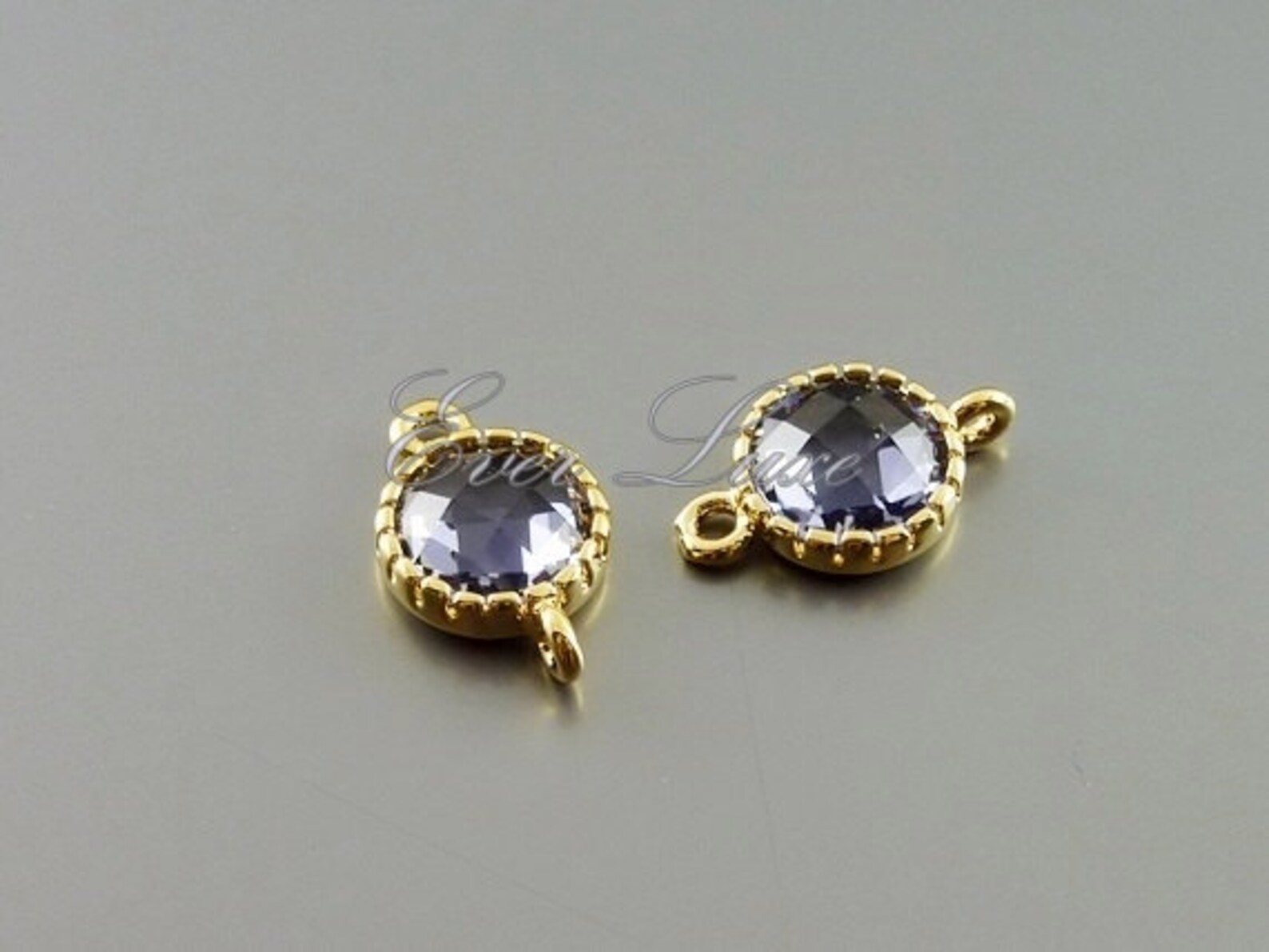 2 Amethyst Purple Round 7mm Glass Stone Jewelry Connectors Etsy