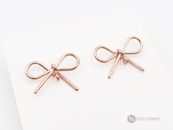 4 Pcs 2 Pairs Shiny Rose Gold Delicate Wire Formed Ribbon Bow Earrings Earring Making Dainty Bow Earrings E2160 BRG Etsy