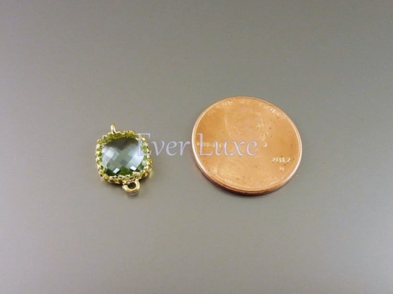 15/% SALE 2 prasiolite green color square glass connectors jewelry supplies 5055G-PR glass beads stones