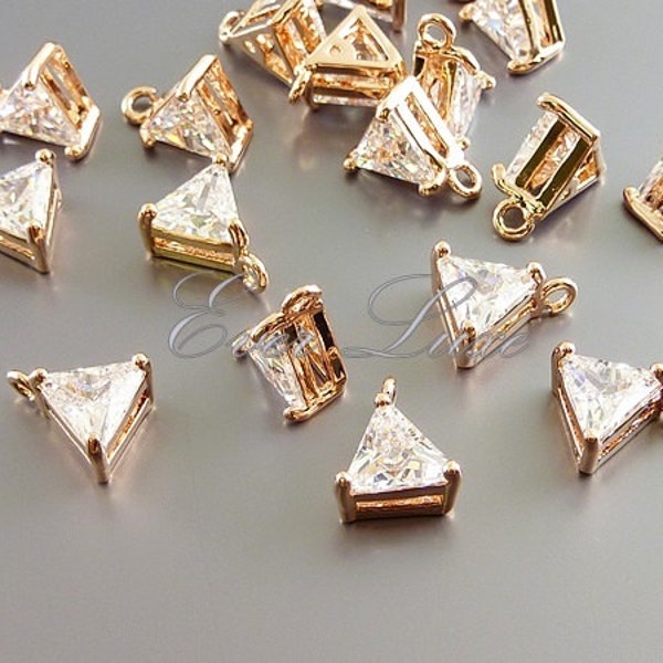 2 rose gold clear cubic zirconia CZ triangle charms, charm necklaces, bracelets, earrings, and crafts 1887-BRG (bright rose gold, 2 pieces)