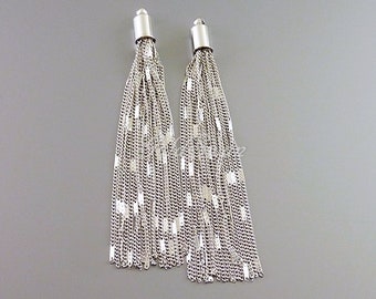 Shiny Silver Chain Tassels: 70mm Rhodium Plated Brass, Jewelry Making (2pcs)