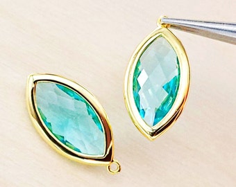 2 pcs long Aqua marquise glass pendants, bezel set marquise charms / jewelry making supplies 5125G-AQ