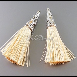 2 pcs of pale peach, apricot color cotton bohemian tassel accessories, tassel pendant, tassels 1553R-AP