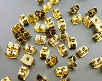 50 shiny gold butterfly clutch earring backs, backings, friction ear nuts, safety backs, earring findings B068-BG