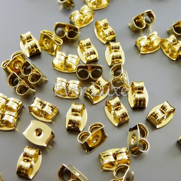 50 shiny gold butterfly clutch earring backs, backings, friction ear nuts, safety backs, earring findings B068-BG