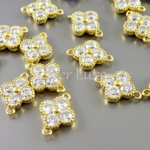 4 zircon CZ Cubic Zirconia flower links, floral connectors, bridal, wedding, jewelry supplies C1928-BG