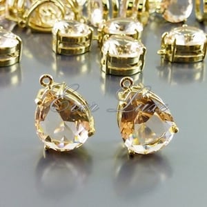 choose color 2 champagne faceted teardrop glass charms in brass setting P5067G-CH gold / rhodium / rose gold