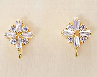 2 pcs / 1 pair small bar and dot cz stud earrings, small CZ earrings for brides, bridesmaids, weddings E2066-BG (earrings)