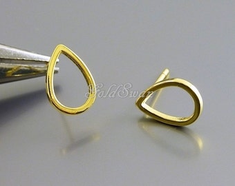 4 pieces / 2 pairs shiny gold 11mm cute rain drop teardrop stud earrings, geometric earrings, raindrop earrings 1078-BG-11