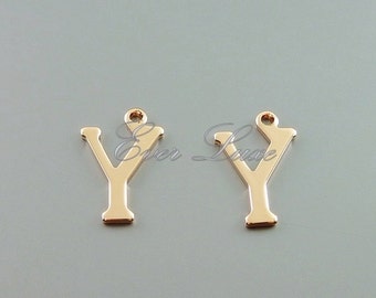 4 Rose Gold Letter Y Charms: Brass Initial Pendants (13mm)