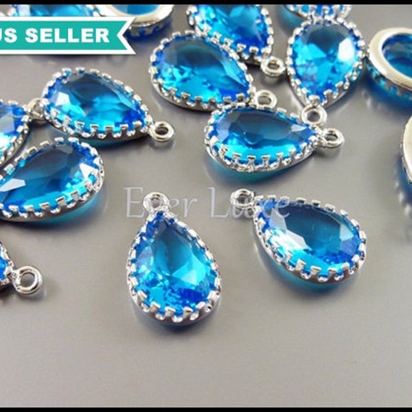 2 faceted glass stone charms in electric blue / 12mm blue crystal glass beads for necklace and teardrop earrings 5049R-CB-12