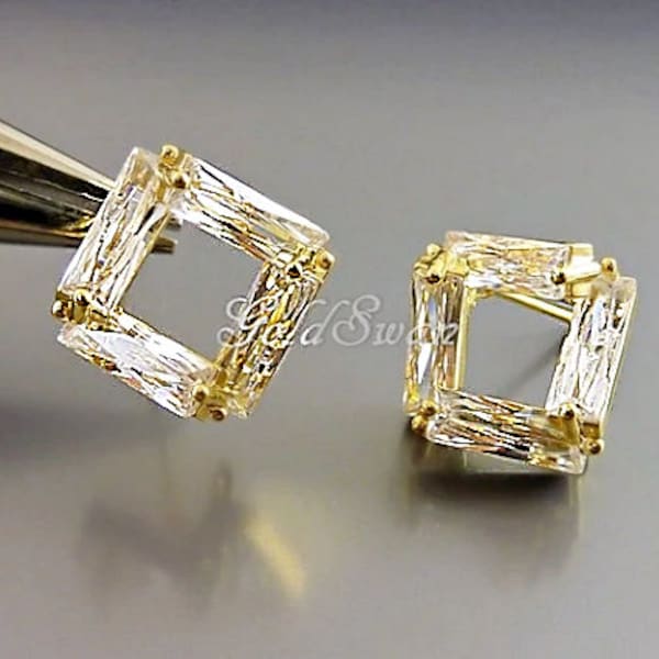 1 pair (2 pcs) overlapping CZ bar open diamond shape earrings, Cubic Zirconia earrings, earring supplies 2062-BG