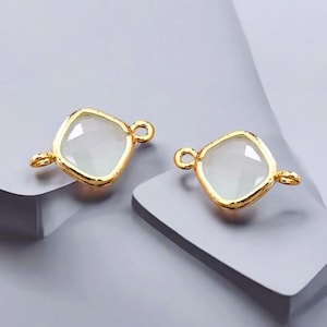 Alice Blue Glass Diamond Link: 14K Gold Plated Jewelry Supplies