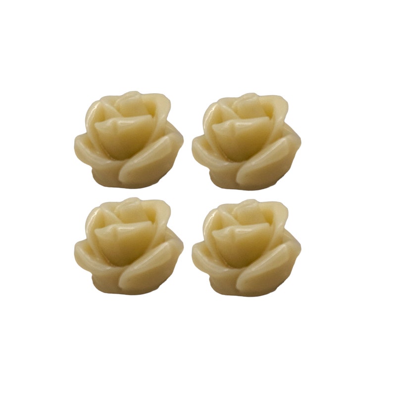 4 pcs 10mm Beige Tan color rose flower cabochons, flower cabs for rings, earrings 5027-BE image 2