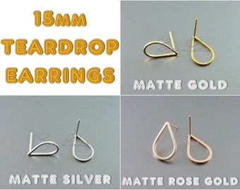 choose color 4 pcs / 2 pairs 15mm teardrop stud earrings, tear drop minimalist geometric earrings 1078 (matte, 15mm) choose color
