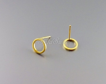 4 pcs / 2 pairs tiny matte gold 8mm simple circle post earrings, geometric circle modern earrings 1071-MG-8