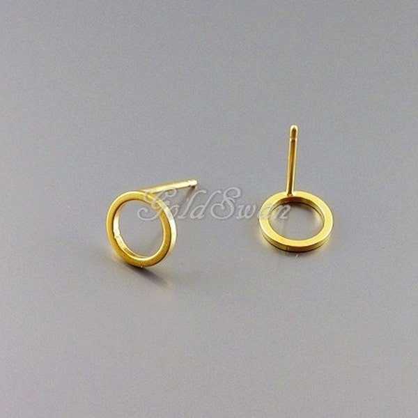 4 pcs / 2 pairs tiny matte gold 8mm simple circle post earrings, geometric circle modern earrings 1071-MG-8