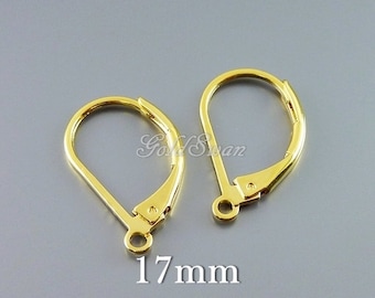 10 pcs / 5 pairs of 17mm leverback earrings in shiny gold, lever back earrings, leverback earwires, leverback earrings B125-BG-17