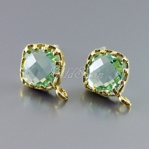 2 pieces / 1 pair pale green / prasiolite green small 8.5mm diamond shape stud earrings, crystal earrings 5136G-PR