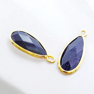2 dark bluish black galaxy long teardrop glass stone pendants for necklace, shimmery black stone drops 5131G-BLK-GY black galaxy