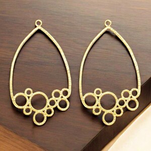 2pcs Matte Gold Teardrop Bubble Pendants | 48x28mm Brass Frame Connectors | Modern Dangle Earring or Necklace Findings DIY jewelry  1754-MG