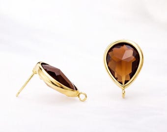 13mm x 10mm Smoky Quartz Teardrop pear shape Earrings Glass Gold or Silver Bulk