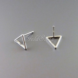 4 pcs / 2 pairs small high shine / mirror finish silver 10mm abstract triangle earrings, high quality earring findings 1068-BR-10