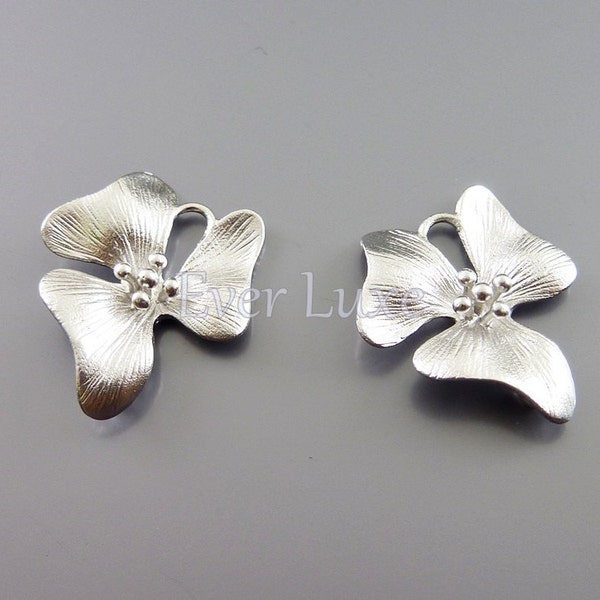 2pcs single orchid 3-petal flower jewelry connectors, matte silver floral charms pendants, craft supplies 934-MR