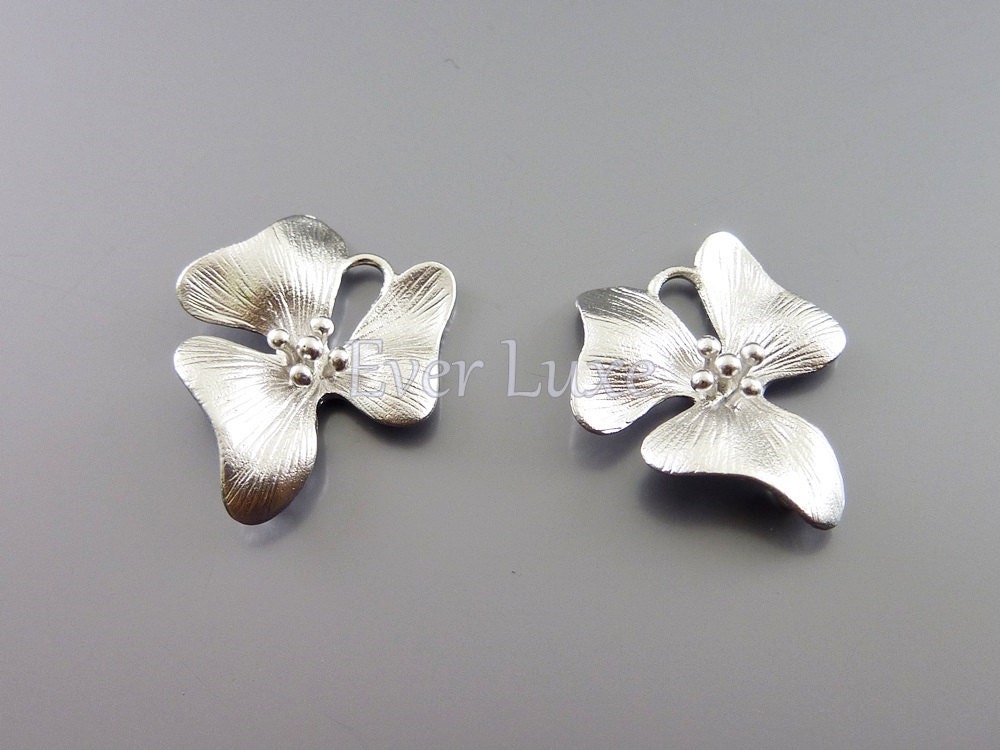 15% SALE 4 single orchid 3-petal flower jewelry connectors | Etsy