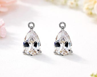 11mm x 9mm Teardrop Cubic Zirconia Charms Gold Rhodium  CZ Pendant Jewelry Findings BULK