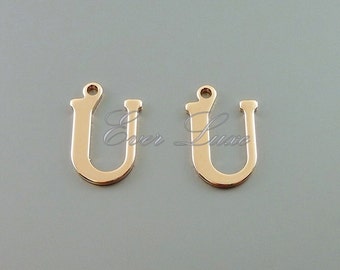 Rose Gold Letter U Charms: Brass Initial Pendants (4 pc)