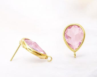 13mm x 10mm Pink Teardrop pear shape Earrings Glass Gold or Silver Bulk