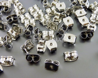 50 shiny silver butterfly clutch earring backs, backings, friction ear nuts, safety backs, earrings B068-BR