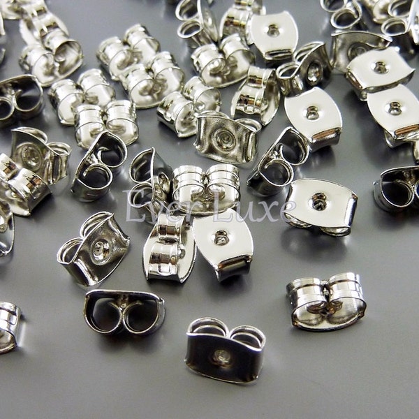 50 shiny silver butterfly clutch earring backs, backings, friction ear nuts, safety backs, earrings B068-BR