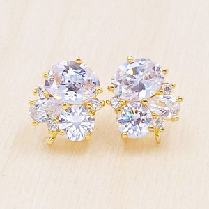 2 pcs 1 pair sparkling CZ cubic zirconia cluster crystal earrings, wedding / bridal earrings jewelry supplies findings E1452-BG image 1