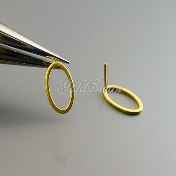 4 pieces / 2 pairs matte gold small 13mm oval shape earrings, geometric oval stud earrings, minimalist earrings 1069-MG-13