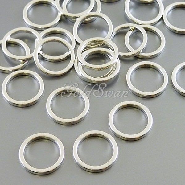 8 plain shiny rhodium silver 10mm open circles, minimalist circle charms, rings, hoops 997-BR-10