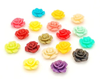 13mm 18 pcs lot assorted color blossomed rose flower resin cabochons, cabs with flat backs for rings, earrings, jewelry 5009-S1