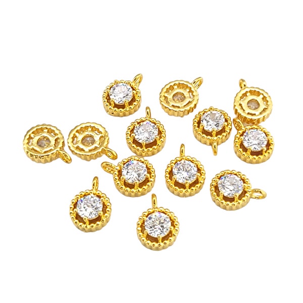 2 unique 4.5mm cz zircon cubic zirconia in brass setting charms for jewelry / jewellery bracelets P907-BG / pendant