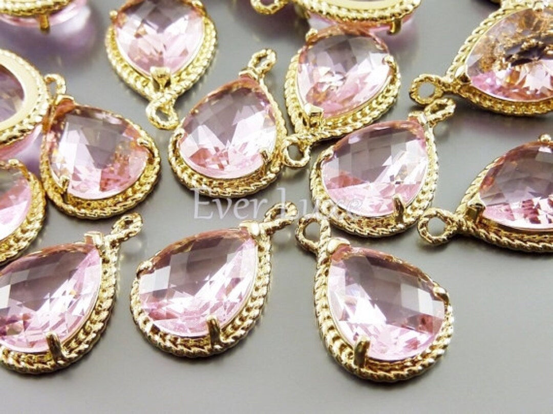 2 Pink Glass Stone With Rope Rim Pendants Bridal / Wedding Etsy